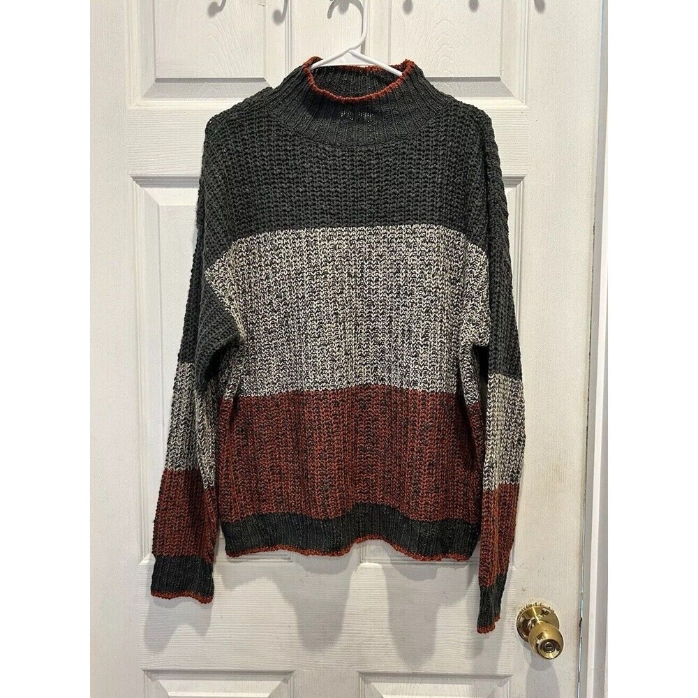 eesome Long Sleeve Multicolor Ribbed Striped Mockneck Sweater size M/L
